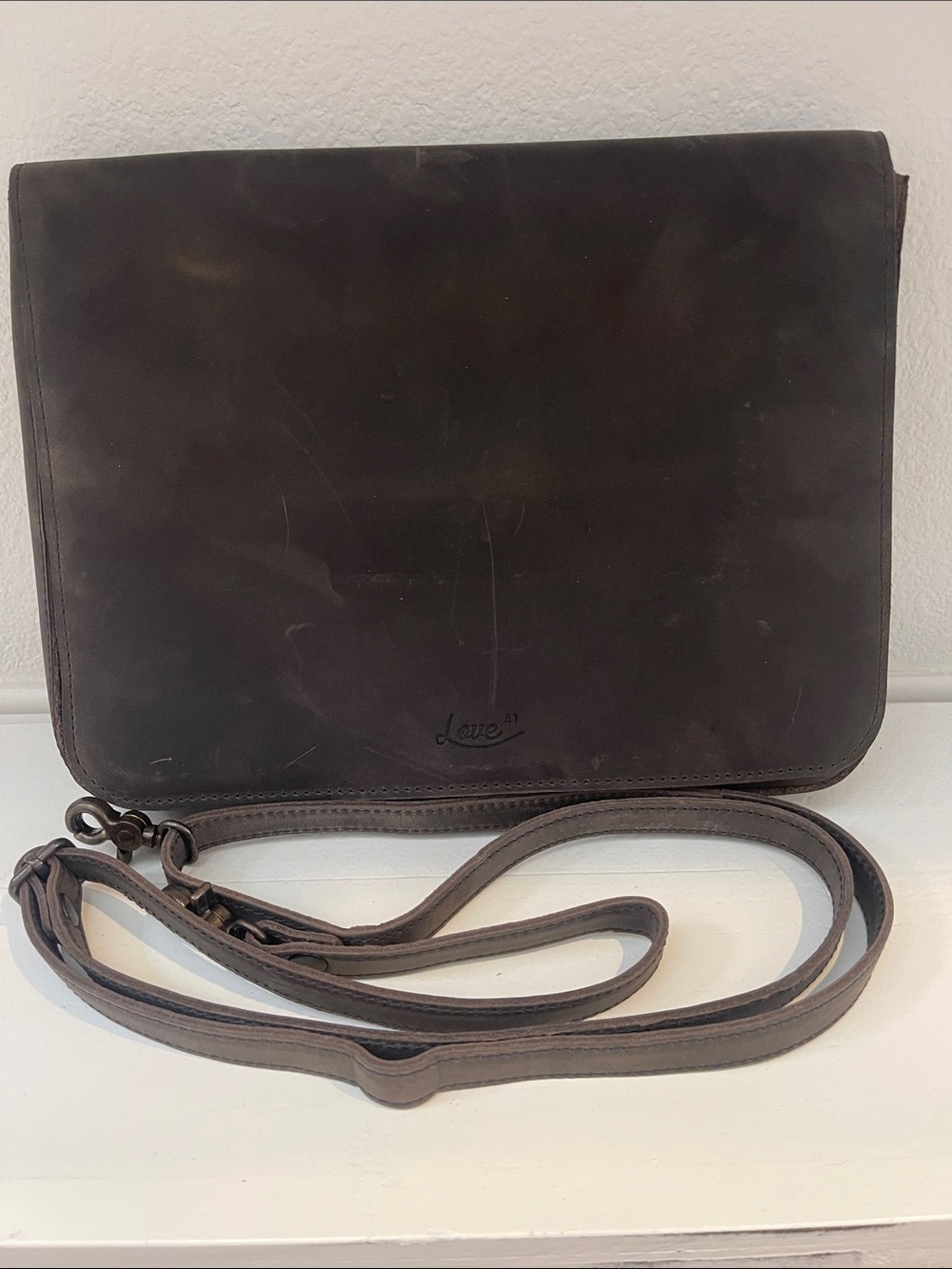 Love 41 Magnetic Fold Over Bag Medium in Dark Coffee NEW